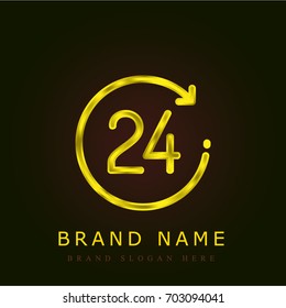 24 hours golden metallic logo