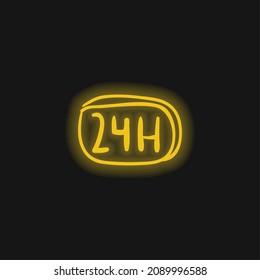 24 Hours Hand Drawn Commercial Signal yellow glowing neon icon