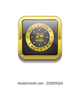 24 Hours Helpline Support Gold Vector Icon