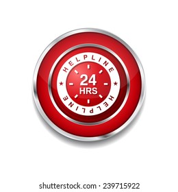 24 Hours Helpline Support Red Vector Icon