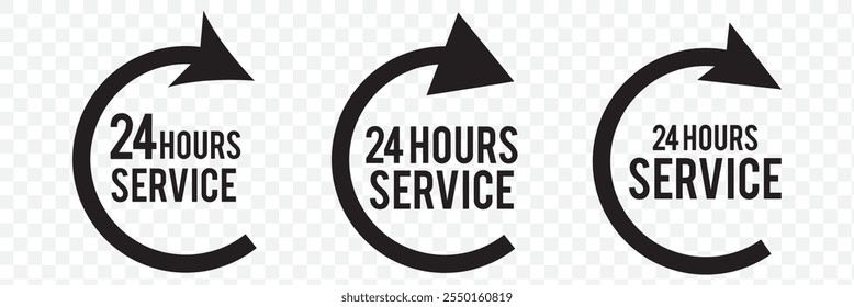 24 hours icon. 24-hour time icon vector set. Twenty-four hours clock symbol collection. 24h open all day service concept. eps 10.