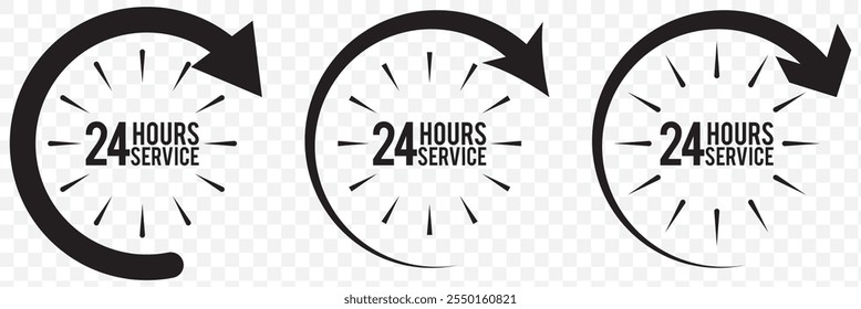 24 hours icon. 24-hour time icon vector set. Twenty-four hours clock symbol collection. 24h open all day service concept. eps 10.