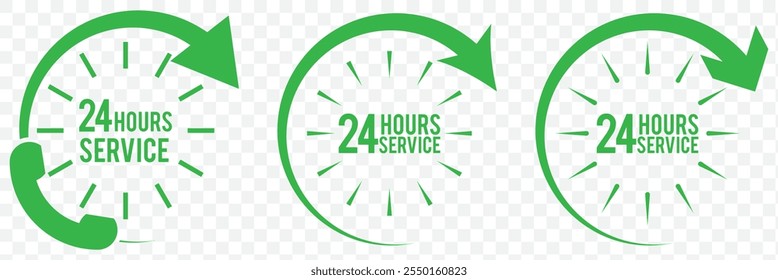 24 hours icon. 24-hour time icon vector set. Twenty-four hours clock symbol collection. 24h open all day service concept. eps 10.