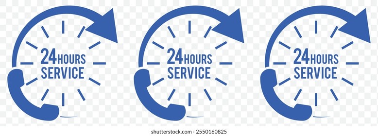 24 hours icon. 24-hour time icon vector set. Twenty-four hours clock symbol collection. 24h open all day service concept. eps 10.