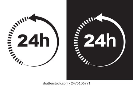 24 hours icon, 24hours icon sign and symbol vector design. isolated on white and black background. EPS 10