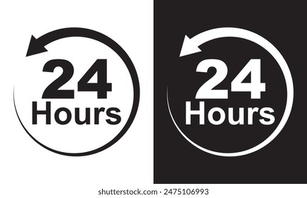 24 hours icon, 24hours icon sign and symbol vector design. isolated on white and black background. EPS 10