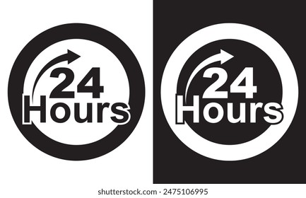 24 hours icon, 24hours icon sign and symbol vector design. isolated on white and black background. EPS 10