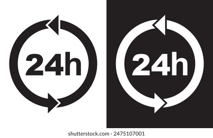 24 hours icon, 24hours icon sign and symbol vector design. isolated on white and black background. EPS 10