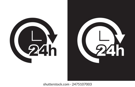 24 hours icon, 24hours icon sign and symbol vector design. isolated on white and black background. EPS 10