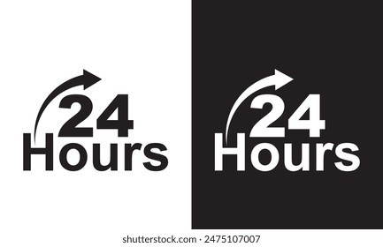 24 hours icon, 24hours icon sign and symbol vector design. isolated on white and black background. EPS 10