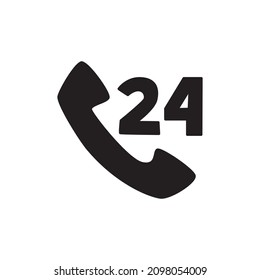 Icono de 24 horas en glifo plano negro, estilo relleno aislado en fondo blanco