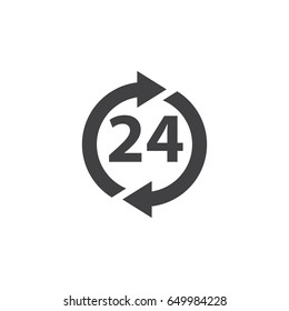 24 hours icon in black on a white background. Vector illustration