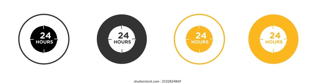 24 hours icon black and white vector outline sign