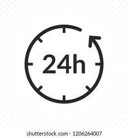 24 hours icon. Clock icon with arrow in linear style. Twenty-four hour symbol, Call service icon