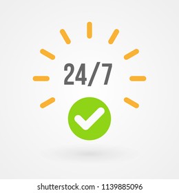 "24 hours" icon. Concept of 24/7, open 24 hours, customer service, emergency, open around the clock, call center, open everyday.  Vector illustration, flat design