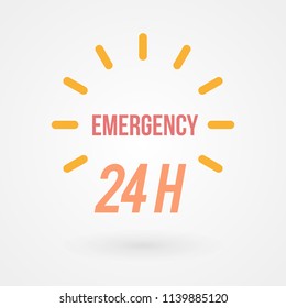 "24 hours" icon. Concept of 24/7, open 24 hours, customer service, emergency, open around the clock, call center, open everyday.  Vector illustration, flat design
