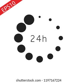 24 hours icon with dots on white background. 24 hours sign. flat style design.