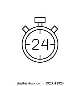 24 hours icon in flat black line style, isolated on white background 
