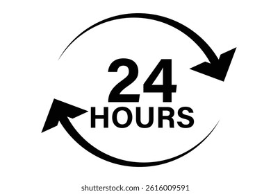 24 hours icon, 24 h vector on white background.