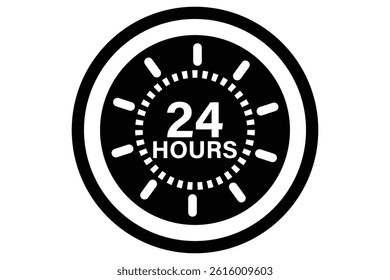 24 hours icon, 24 h vector on white background.