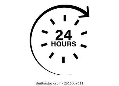 24 hours icon, 24 h vector on white background.