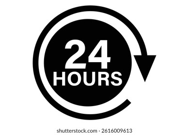 24 hours icon, 24 h vector on white background.