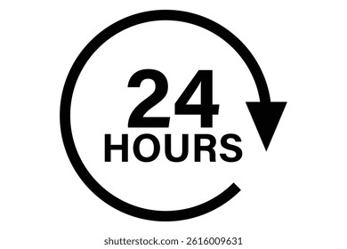 24 hours icon, 24 h vector on white background.