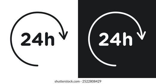 24 hours icon icons in black and white filled style