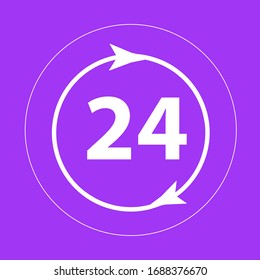 24 hours icon isolated on purple background. Vector illustration, EPS 10.