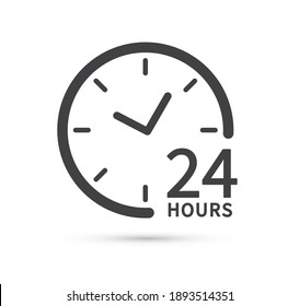 24 hours icon isolated on white background. Twenty four hour open. Vector illustration.