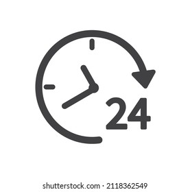 24 hours icon isolated on white background. Clock icon. Twenty four hour open. Vector illustration.