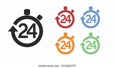 24 hours Icon or Logo Set. vector isolated editable flat set of 24 hours icons