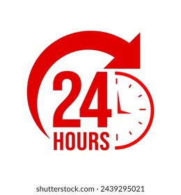 24 hours icon logo. Twenty four hours icon. Vector Illustration.	