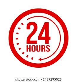 24 hours icon logo. Twenty four hours icon. Vector Illustration.	