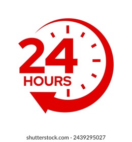 24 hours icon logo. Twenty four hours icon. Vector Illustration.	