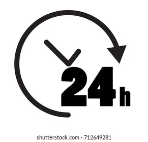 24 hours icon on white background, sign. flat style.