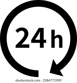 24 hours icon, rotating arrow and the text "24h"