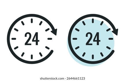 ícone 24 horas. O tempo todo. clip-art vetorial isolado em fundo branco.