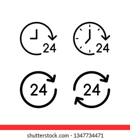 24 Hours icon set in flat vector isolated on white background