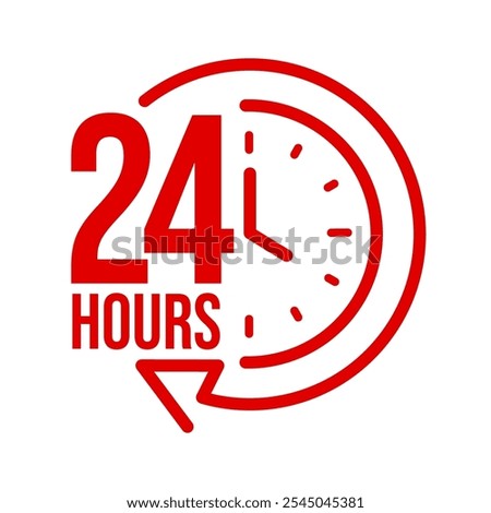 24 hours icon set. Twenty four hours symbol. 24 hour assistance icons. Customer support 24 hours logo. Vector Illustration.