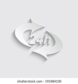 24 hours icon with shadow on a grey background