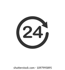 24 hours icon. 24 hours sign. Time clock icon vector illustration. Flat design.