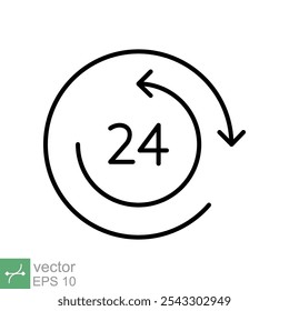 24 hours icon. Simple outline style. Open 7 days, delivery service, customer support concept. Clock and arrow sign. Thin line vector illustration isolated on white background. EPS 10.