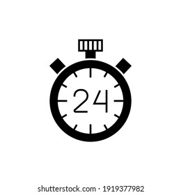 24 hours icon in solid black flat shape glyph icon, isolated on white background 