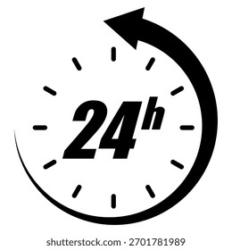 Plantilla de símbolos de iconos de 24 horas: diseño de Vector de servicio de tiempo plano