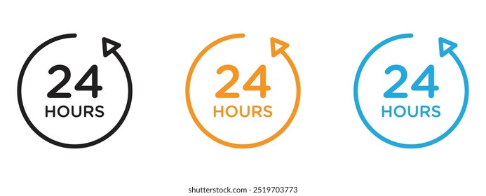 Ícone de 24 horas Conjunto de ilustrações de linha fina