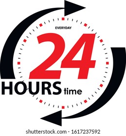 24 hours icon time of day black and red everyday