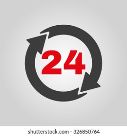 The 24 hours icon. Twenty-four hours open symbol. Flat Vector illustration