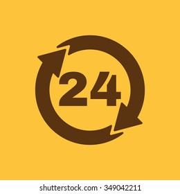 The 24 hours icon. Twenty-four hours open symbol. Flat Vector illustration