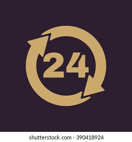 The 24 hours icon. Twenty-four hours open symbol. Flat Vector illustration